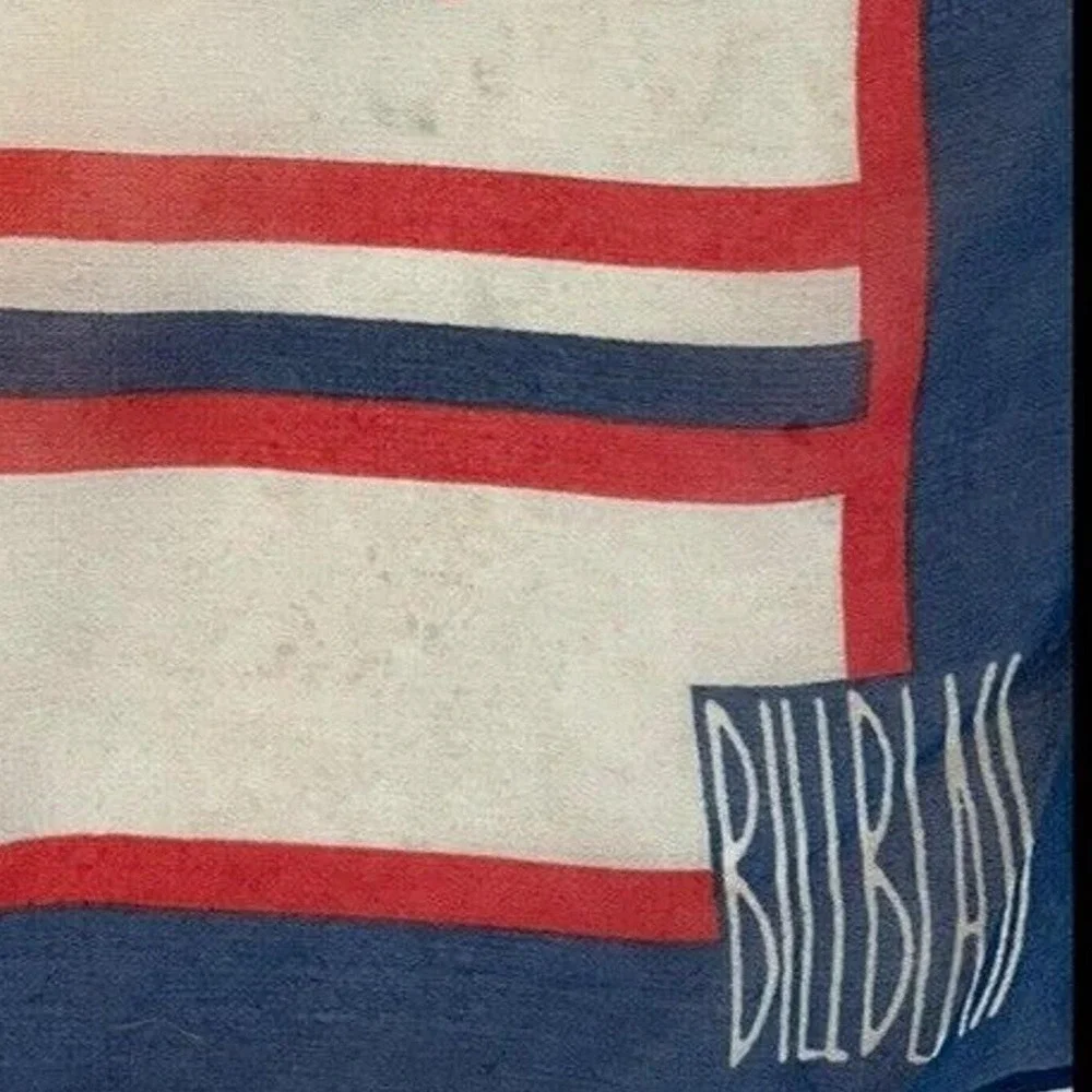 Vintage Bill Blass Square Scarf Red White Blue Geometric Sheer Americana 20x20